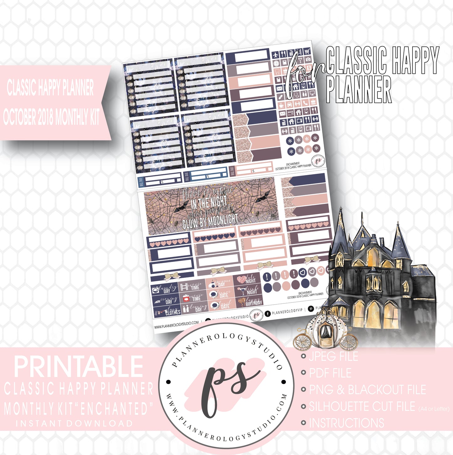 Enchantment Halloween October 2018 Monthly View Kit Digital Printable Planner Stickers (for use with Classic Happy Planner) - Plannerologystudio