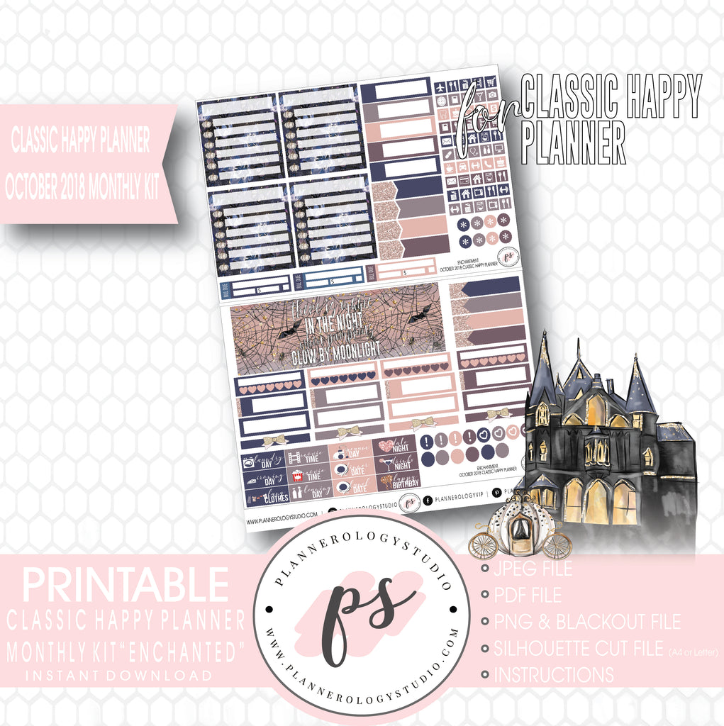 Enchantment Halloween October 2018 Monthly View Kit Digital Printable Planner Stickers (for use with Classic Happy Planner) - Plannerologystudio