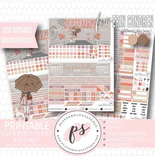 Rose Fall September 2018 Monthly View Kit Digital Printable Planner Stickers (for use with Erin Condren) - Plannerologystudio