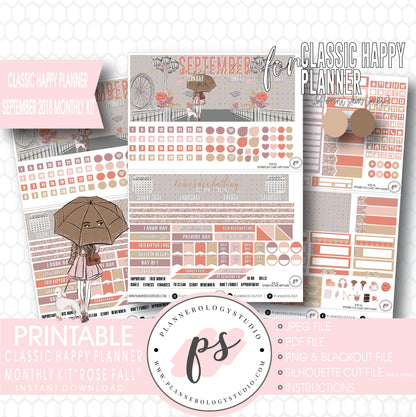 Rose Fall September 2018 Monthly View Kit Digital Printable Planner Stickers (for use with Classic Happy Planner) - Plannerologystudio