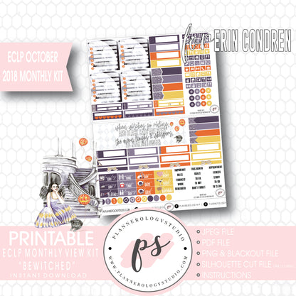 Bewitched October 2018 Halloween Monthly View Kit Printable Planner Stickers (for use with Erin Condren) - Plannerologystudio