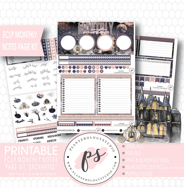 Enchanted Halloween Monthly Notes Page Kit Digital Printable Planner Stickers (for use with Erin Condren) - Plannerologystudio