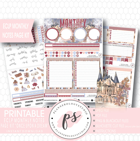 Once Upon a Dream Monthly Notes Page Kit Digital Printable Planner Stickers (for use with Erin Condren) - Plannerologystudio