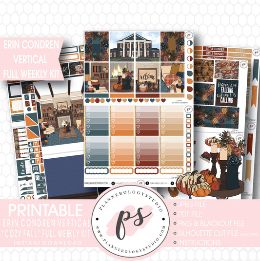Cozy Fall Full Weekly Kit Printable Planner Stickers (for use with Erin Condren Vertical) - Plannerologystudio