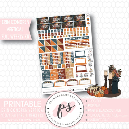 Cozy Fall Full Weekly Kit Printable Planner Stickers (for use with Erin Condren Vertical) - Plannerologystudio