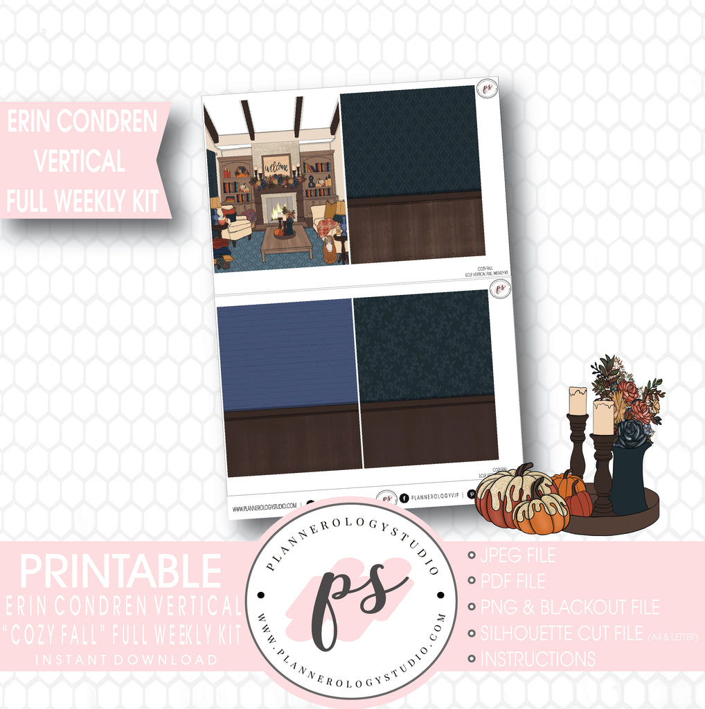 Cozy Fall Full Weekly Kit Printable Planner Stickers (for use with Erin Condren Vertical) - Plannerologystudio