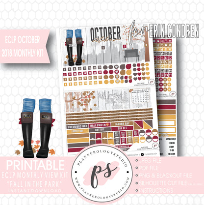 Fall in the Park October 2018 Monthly View Kit Digital Printable Planner Stickers (for use with Erin Condren) - Plannerologystudio