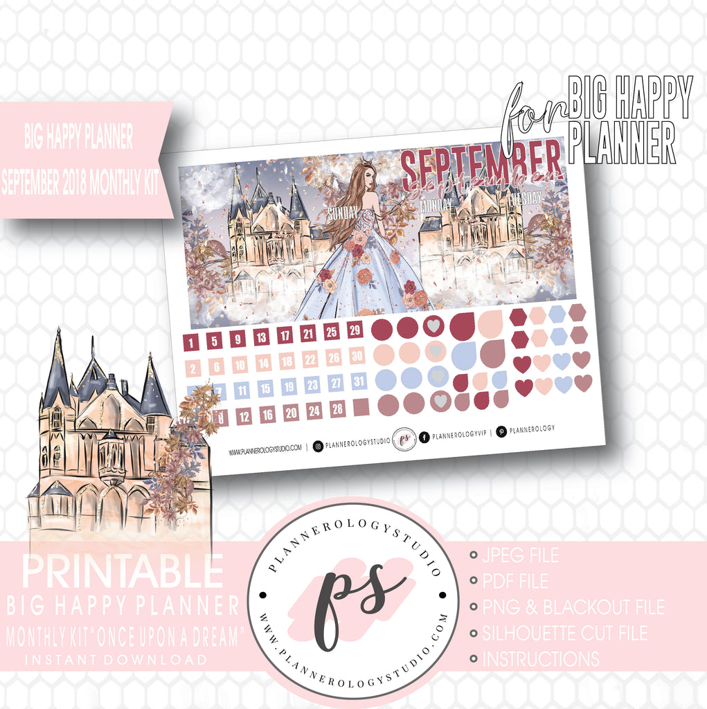 Once Upon a Dream September 2018 Monthly View Kit Digital Printable Planner Stickers (for use with Big Happy Planner) - Plannerologystudio