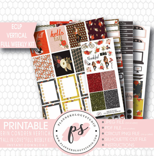 Fall In Love Full Weekly Kit Printable Planner Stickers (for use with ECLP) - Plannerologystudio