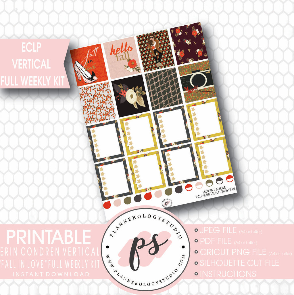 Fall In Love Full Weekly Kit Printable Planner Stickers (for use with ECLP) - Plannerologystudio