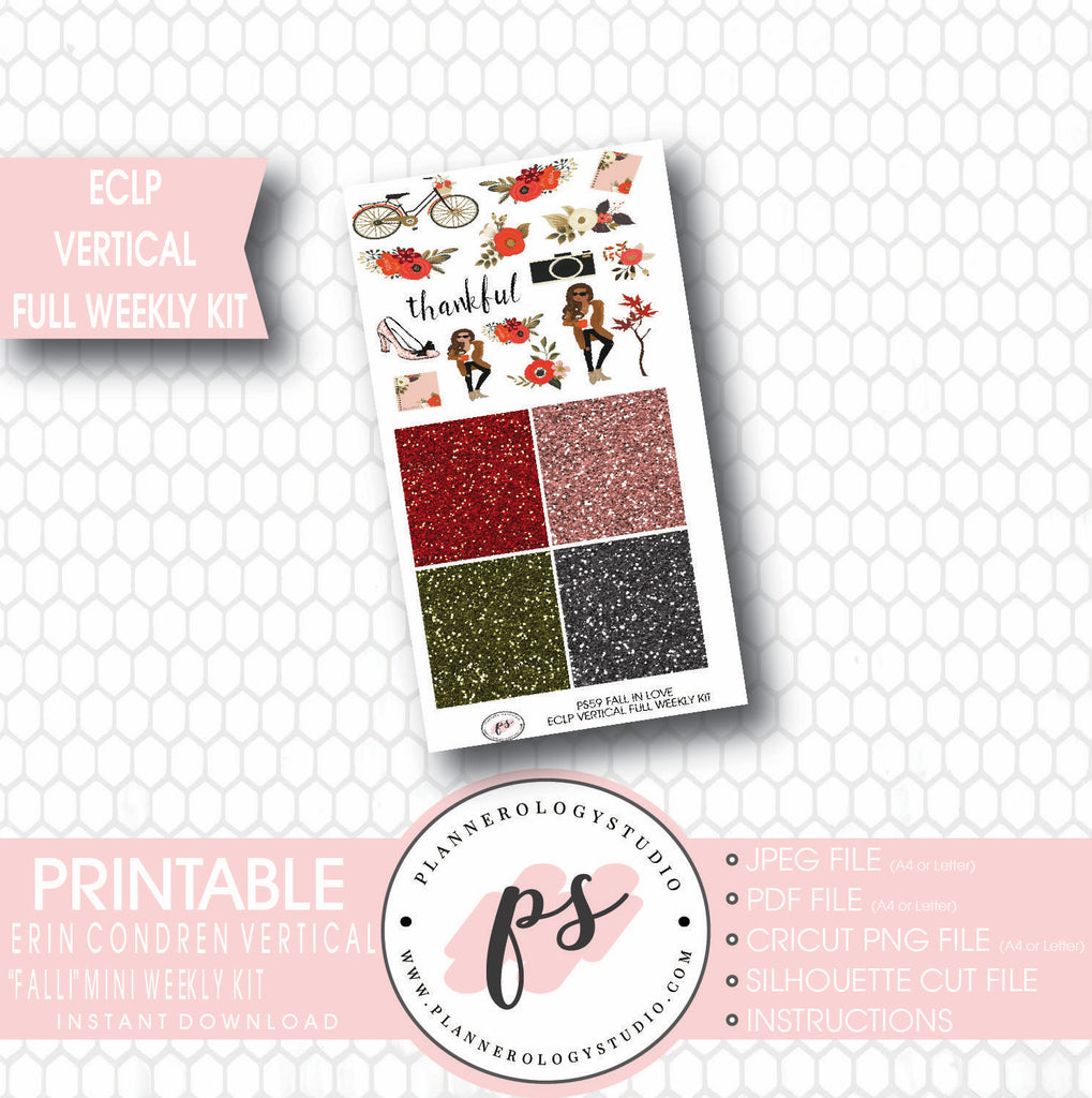 Fall In Love Full Weekly Kit Printable Planner Stickers (for use with ECLP) - Plannerologystudio