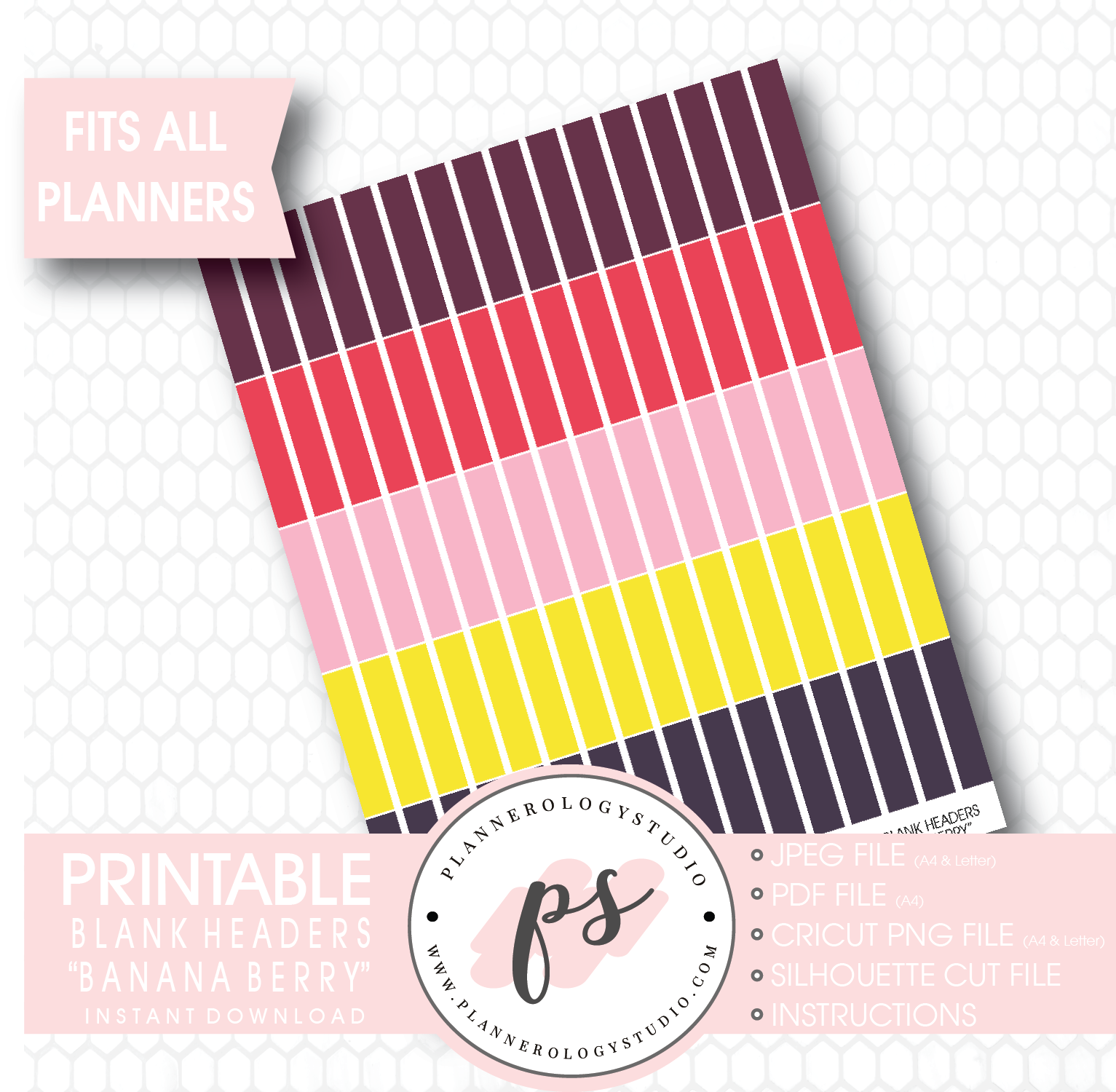"Banana Berry" Blank Header Printable Planner Stickers - Plannerologystudio