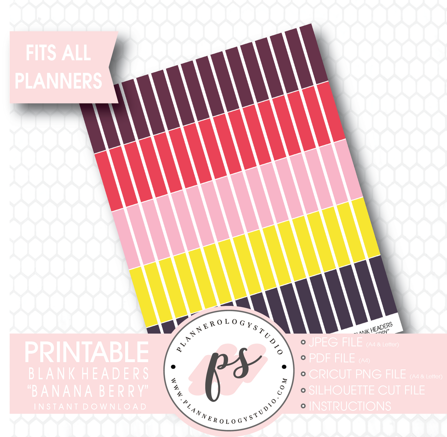 "Banana Berry" Blank Header Printable Planner Stickers - Plannerologystudio