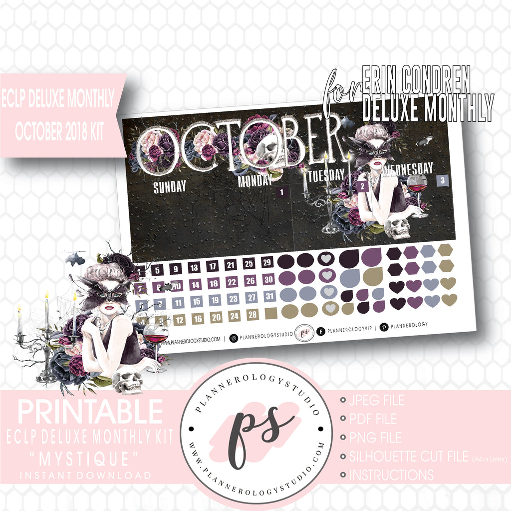 Mystique Halloween October 2018 Monthly View Kit Digital Printable Planner Stickers (for use with Erin Condren Deluxe Monthly Planner) - Plannerologystudio