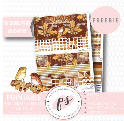Oh Fall ECLP Erin Condren September 2018 Monthly Kit Digital Printable Planner Stickers (PDF/JPG/PNG/Silhouette Cut File Freebie) - Plannerologystudio