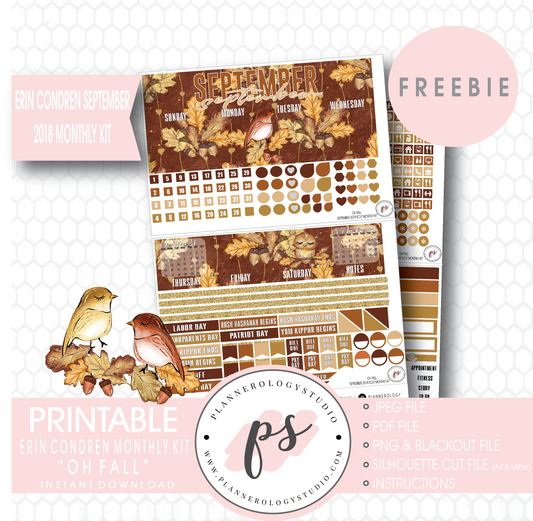 Oh Fall ECLP Erin Condren September 2018 Monthly Kit Digital Printable Planner Stickers (PDF/JPG/PNG/Silhouette Cut File Freebie) - Plannerologystudio