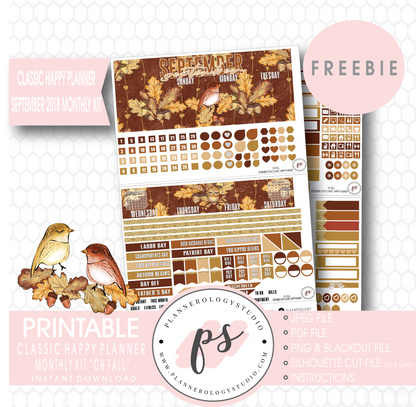 Oh Fall Classic Happy Planner September 2018 Monthly Kit Digital Printable Planner Stickers (PDF/JPG/PNG/Silhouette Cut File Freebie) - Plannerologystudio