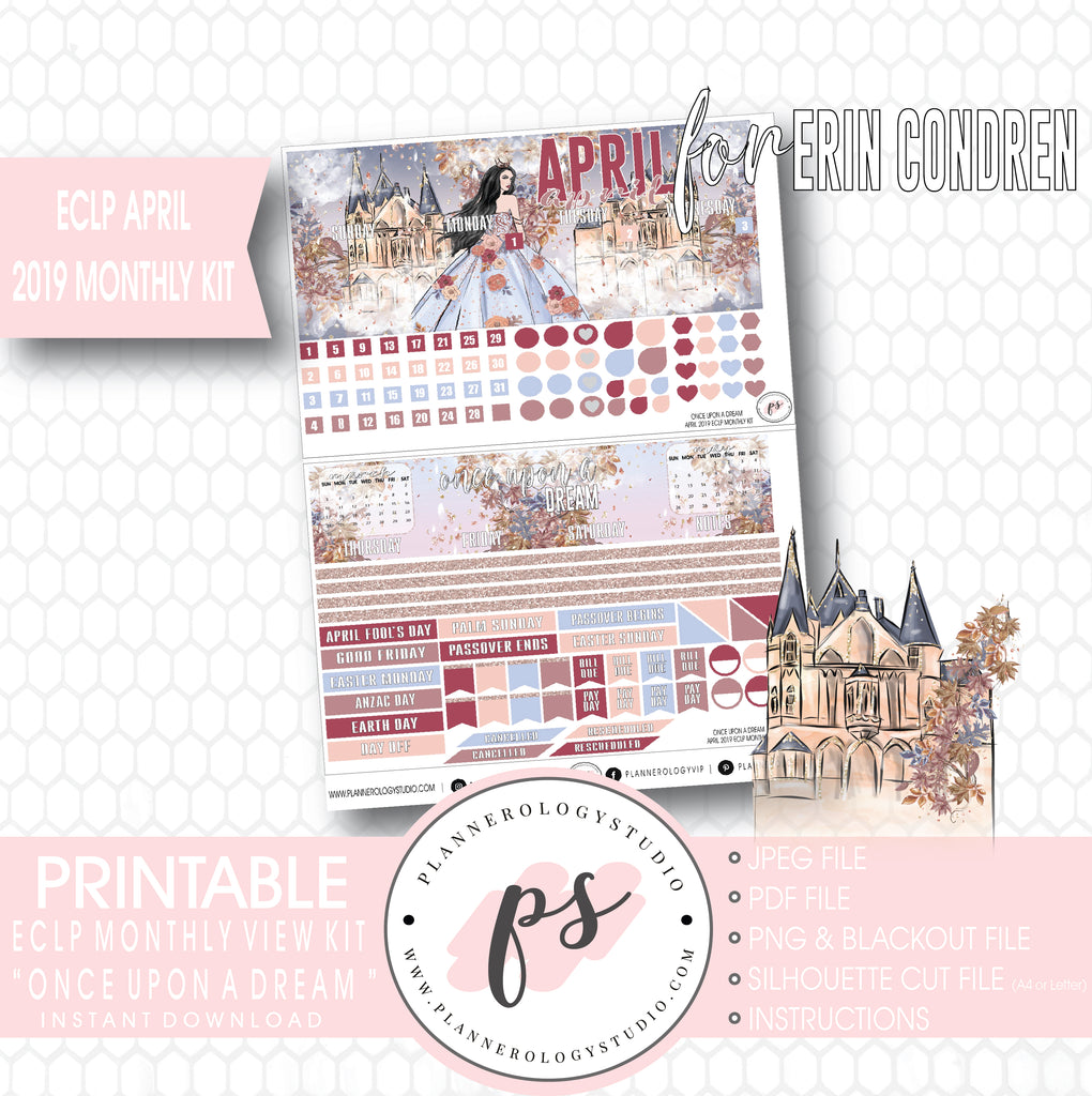 Once Upon a Dream April 2019 Monthly View Kit Digital Printable Planner Stickers (for use with Erin Condren) - Plannerologystudio