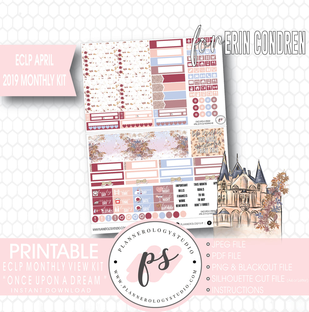 Once Upon a Dream April 2019 Monthly View Kit Digital Printable Planner Stickers (for use with Erin Condren) - Plannerologystudio