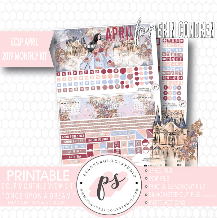Once Upon a Dream April 2019 Monthly View Kit Digital Printable Planner Stickers (for use with Erin Condren) - Plannerologystudio