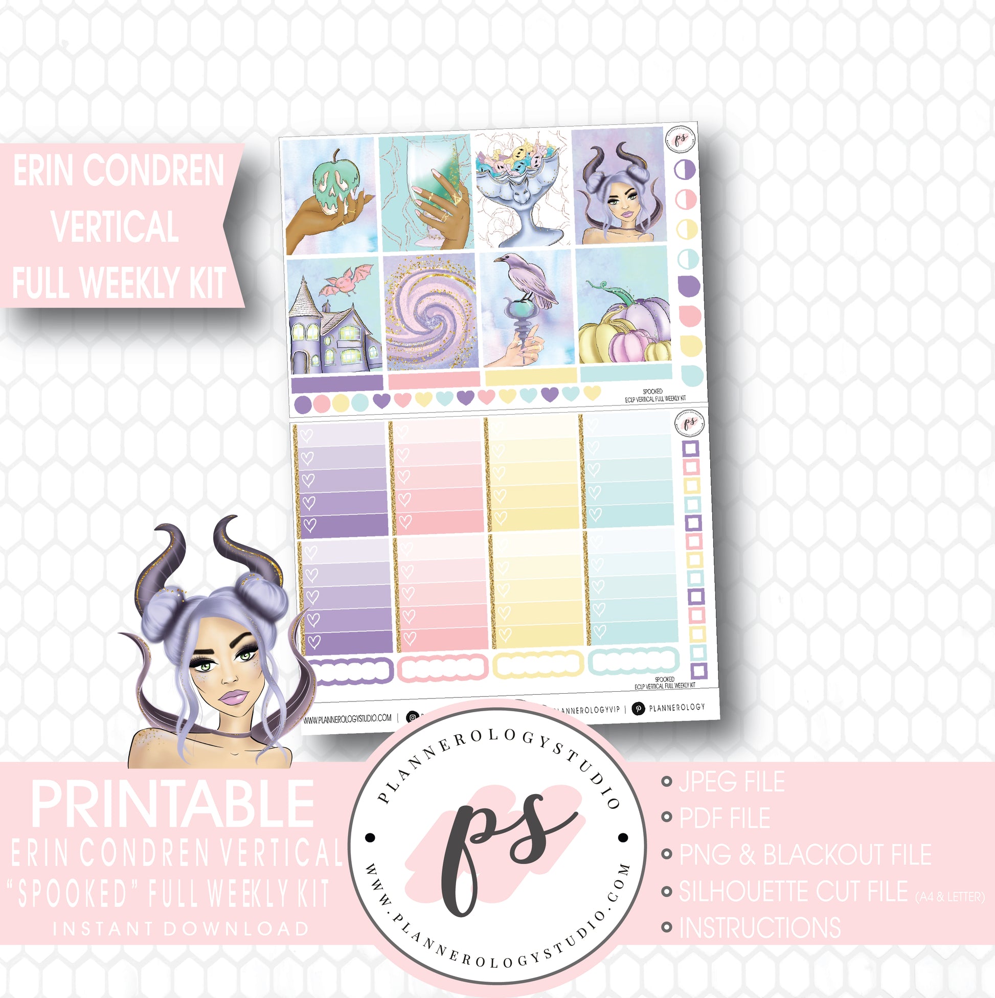 Spooked Halloween Full Weekly Kit Printable Planner Stickers (for use with Erin Condren Vertical) - Plannerologystudio
