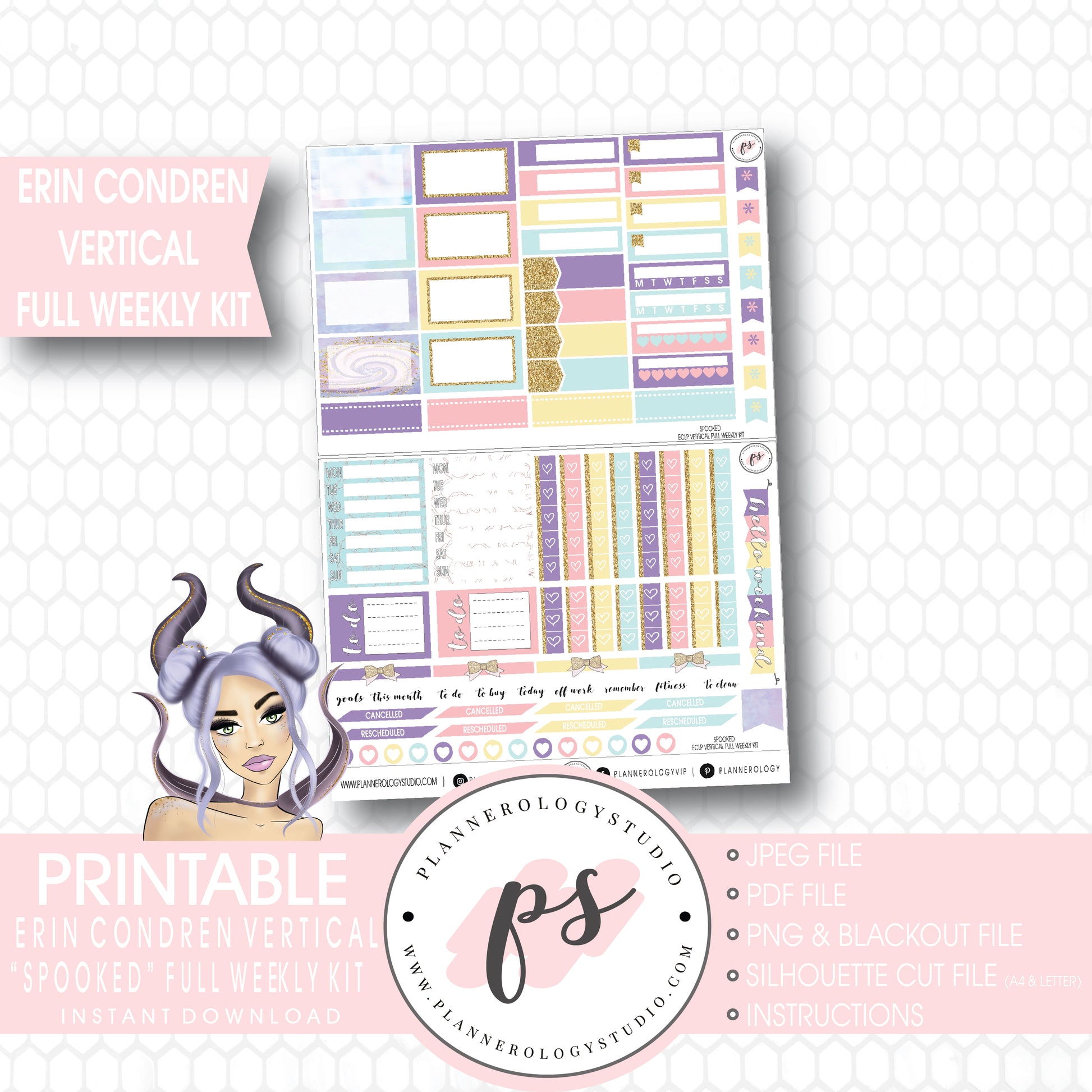 Spooked Halloween Full Weekly Kit Printable Planner Stickers (for use with Erin Condren Vertical) - Plannerologystudio