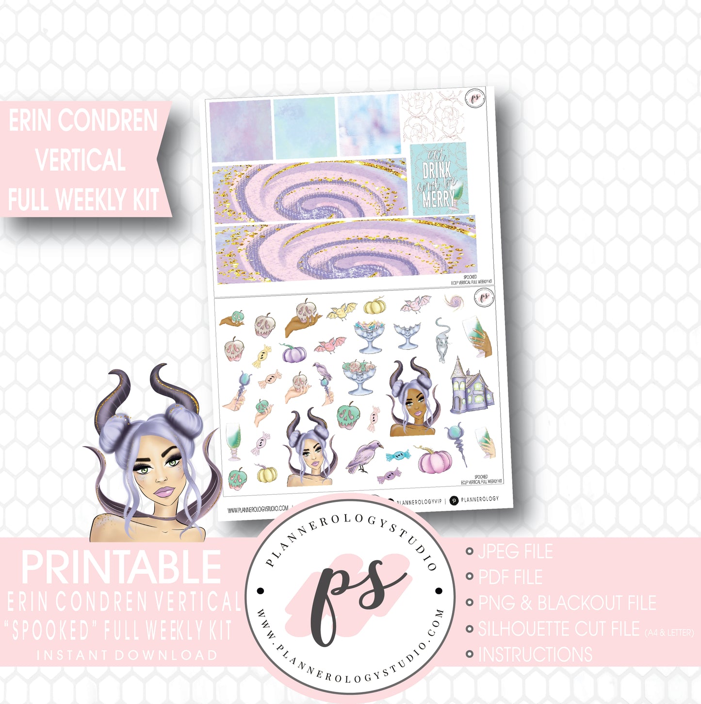 Spooked Halloween Full Weekly Kit Printable Planner Stickers (for use with Erin Condren Vertical) - Plannerologystudio