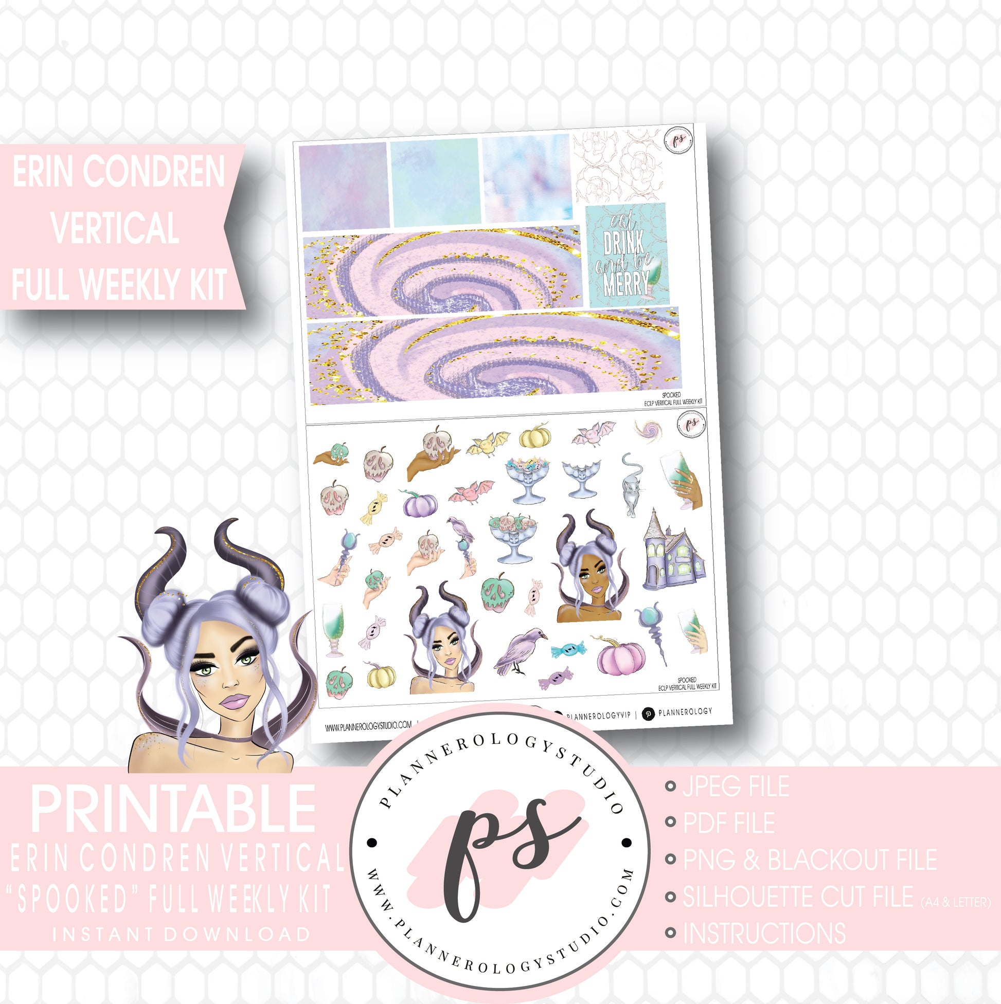 Spooked Halloween Full Weekly Kit Printable Planner Stickers (for use with Erin Condren Vertical) - Plannerologystudio
