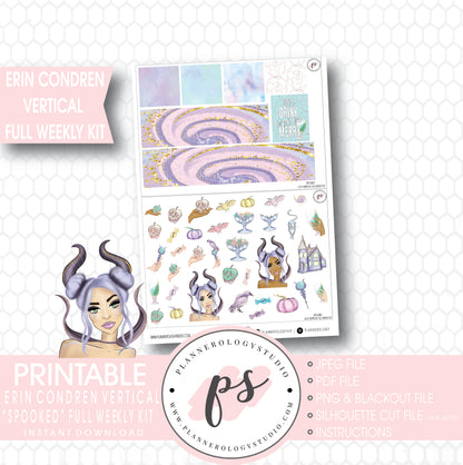 Spooked Halloween Full Weekly Kit Printable Planner Stickers (for use with Erin Condren Vertical) - Plannerologystudio