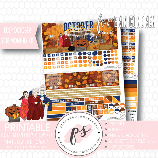 Halloweentown October 2018 Halloween Monthly View Kit Printable Planner Stickers (for use with Erin Condren) - Plannerologystudio