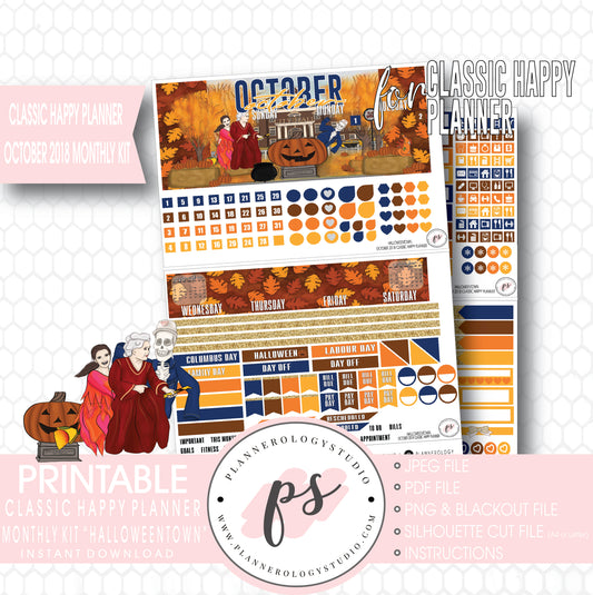 Halloweentown October 2018 Halloween Monthly View Kit Printable Planner Stickers (for use with Classic Happy Planner) - Plannerologystudio