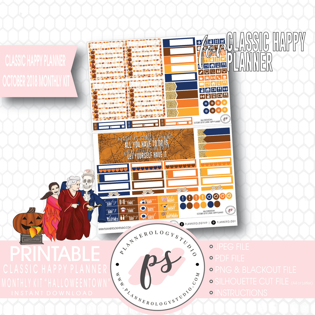 Halloweentown October 2018 Halloween Monthly View Kit Printable Planner Stickers (for use with Classic Happy Planner) - Plannerologystudio