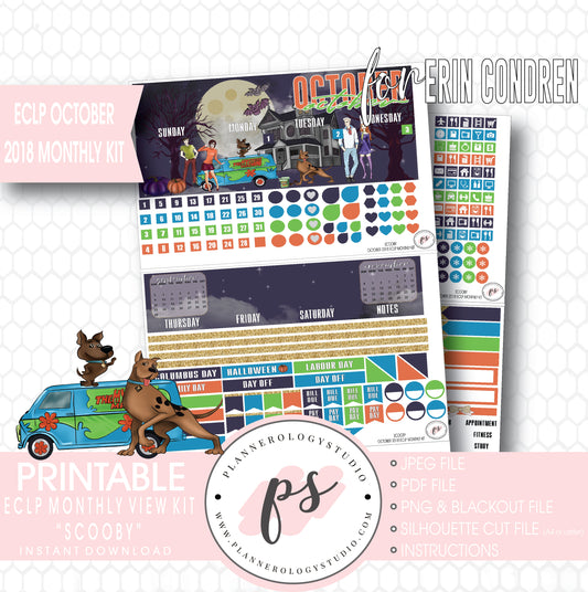 Scooby Halloween October 2018 Halloween Monthly View Kit Printable Planner Stickers (for use with Erin Condren) - Plannerologystudio