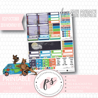 Scooby Halloween October 2018 Halloween Monthly View Kit Printable Planner Stickers (for use with Erin Condren) - Plannerologystudio