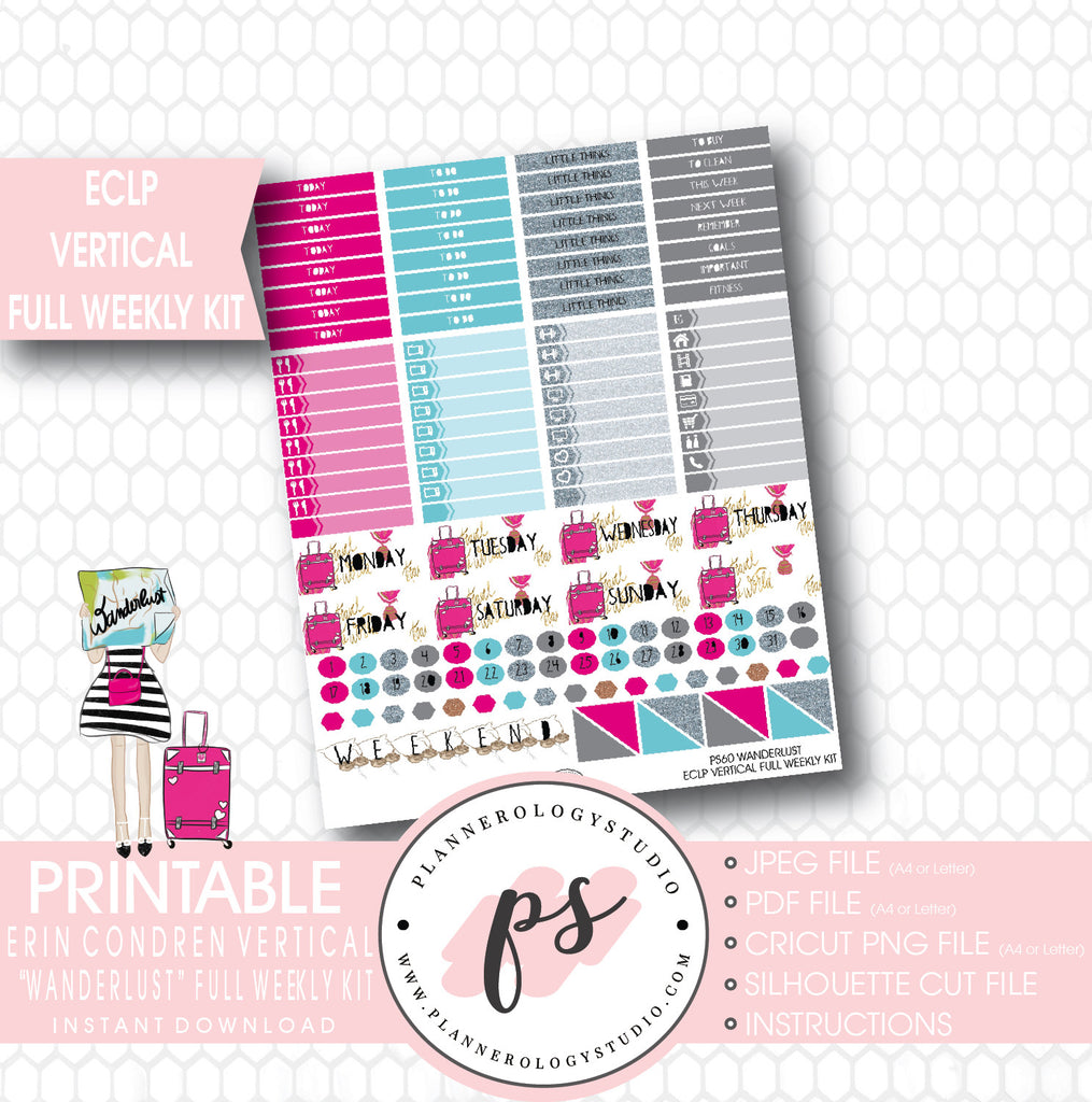 Wanderlust Full Weekly Kit Printable Planner Stickers (for use with ECLP) - Plannerologystudio
