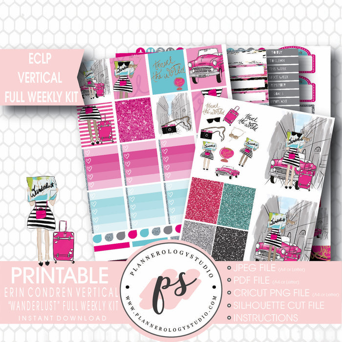 Wanderlust Full Weekly Kit Printable Planner Stickers (for use with ECLP) - Plannerologystudio