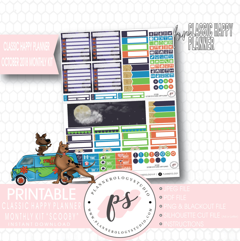 Scooby Halloween October 2018 Halloween Monthly View Kit Printable Planner Stickers (for use with Classic Happy Planner) - Plannerologystudio