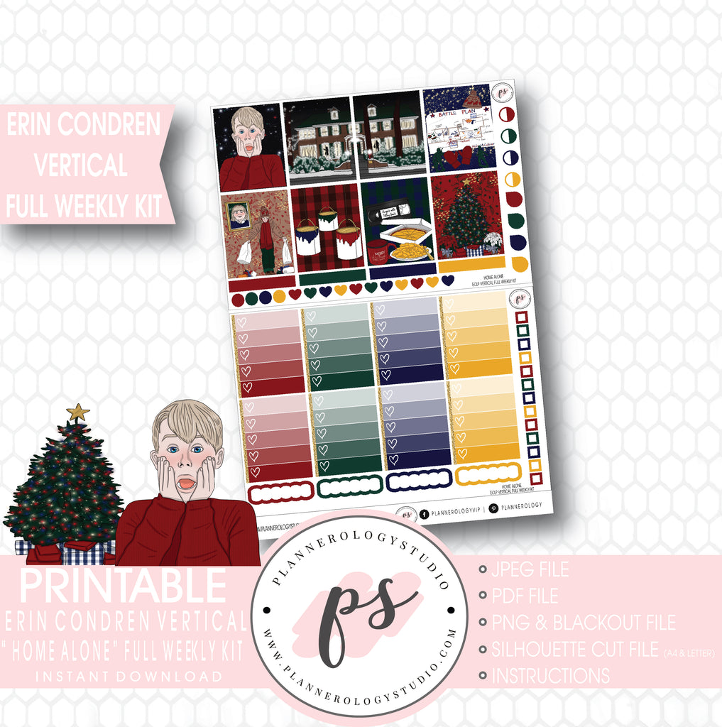 Home Alone Inspired Christmas Full Weekly Kit Printable Planner Stickers (for use with Erin Condren Vertical) - Plannerologystudio