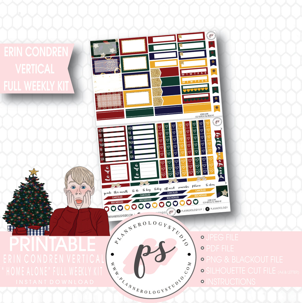 Home Alone Inspired Christmas Full Weekly Kit Printable Planner Stickers (for use with Erin Condren Vertical) - Plannerologystudio