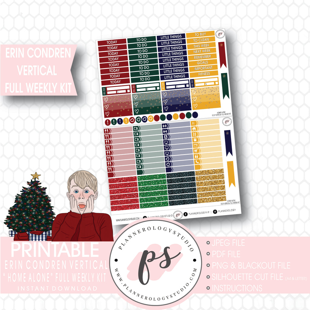 Home Alone Inspired Christmas Full Weekly Kit Printable Planner Stickers (for use with Erin Condren Vertical) - Plannerologystudio