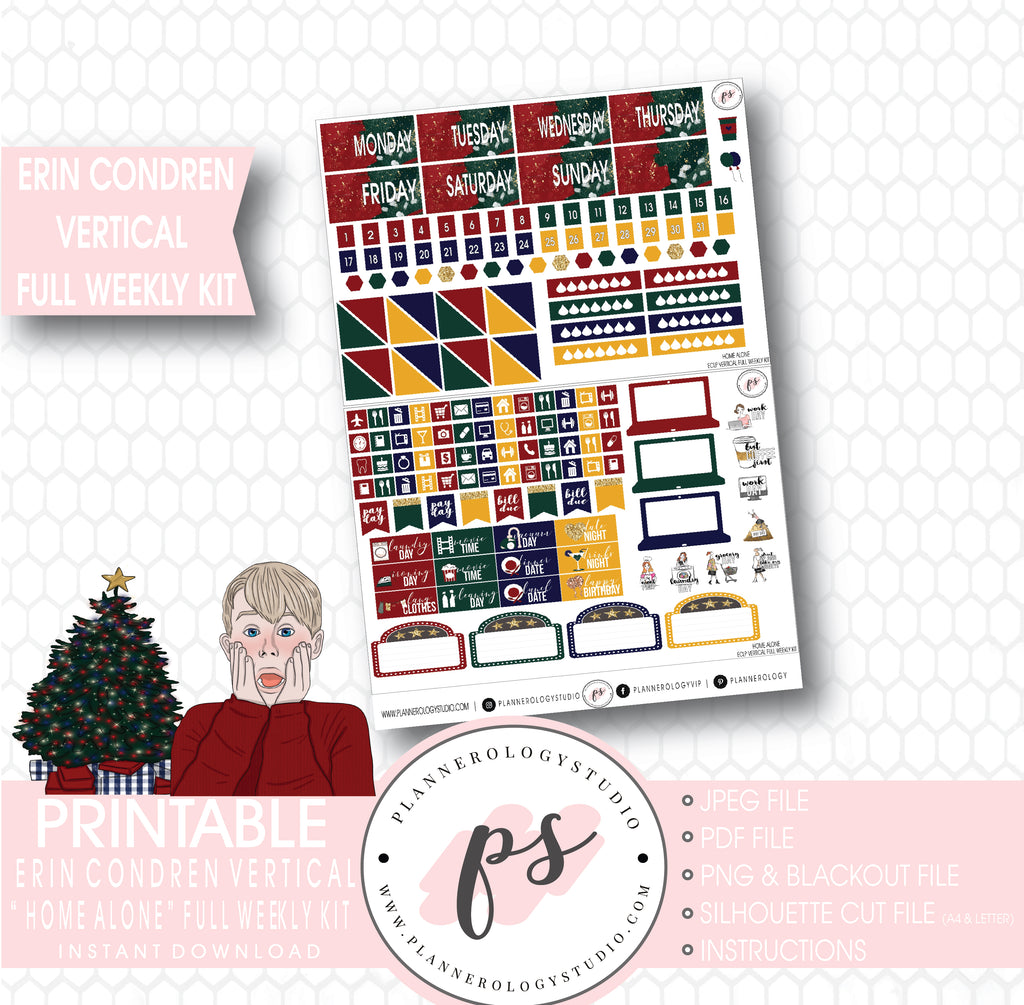Home Alone Inspired Christmas Full Weekly Kit Printable Planner Stickers (for use with Erin Condren Vertical) - Plannerologystudio