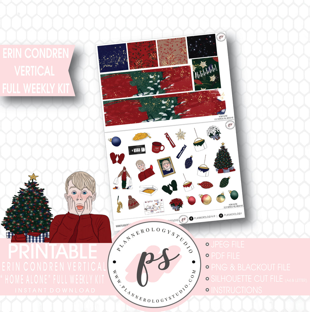 Home Alone Inspired Christmas Full Weekly Kit Printable Planner Stickers (for use with Erin Condren Vertical) - Plannerologystudio