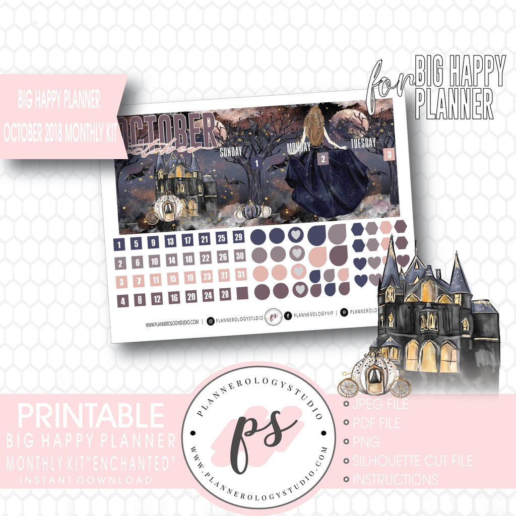 Enchanted Halloween October 2018 Monthly View Kit Digital Printable Planner Stickers (for use with Big Happy Planner) - Plannerologystudio