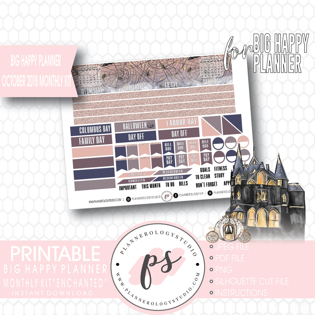 Enchanted Halloween October 2018 Monthly View Kit Digital Printable Planner Stickers (for use with Big Happy Planner) - Plannerologystudio