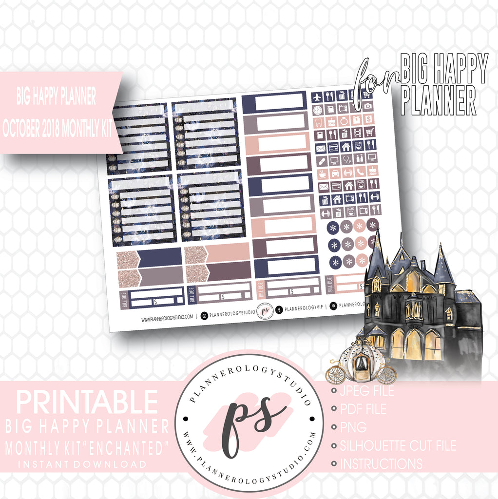 Enchanted Halloween October 2018 Monthly View Kit Digital Printable Planner Stickers (for use with Big Happy Planner) - Plannerologystudio