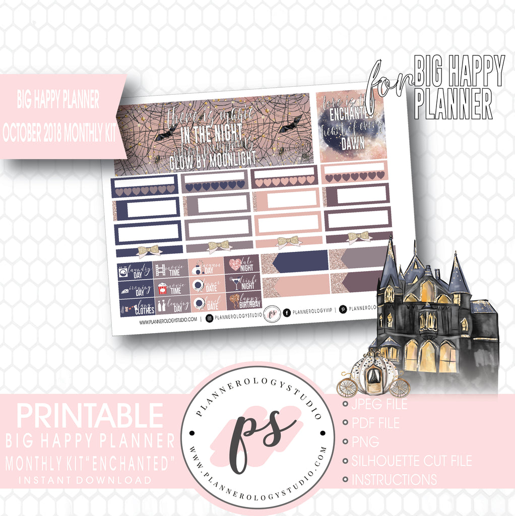 Enchanted Halloween October 2018 Monthly View Kit Digital Printable Planner Stickers (for use with Big Happy Planner) - Plannerologystudio
