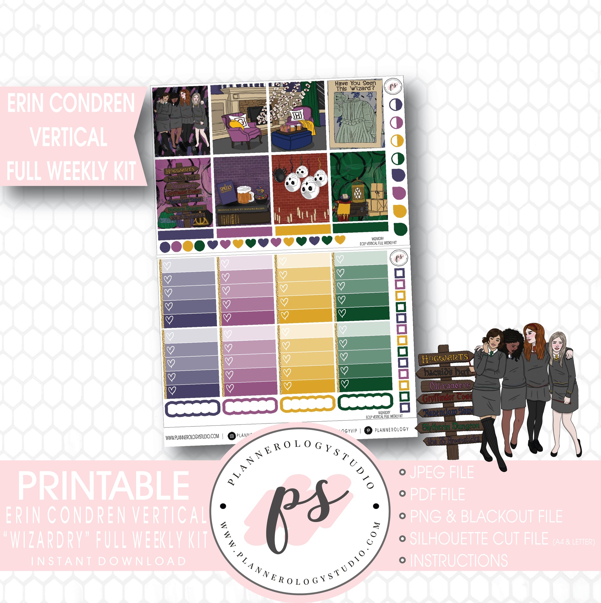 Wizardry (Harry Potter) Halloween Full Weekly Kit Printable Planner Digital Stickers (for use with Erin Condren Vertical) - Plannerologystudio