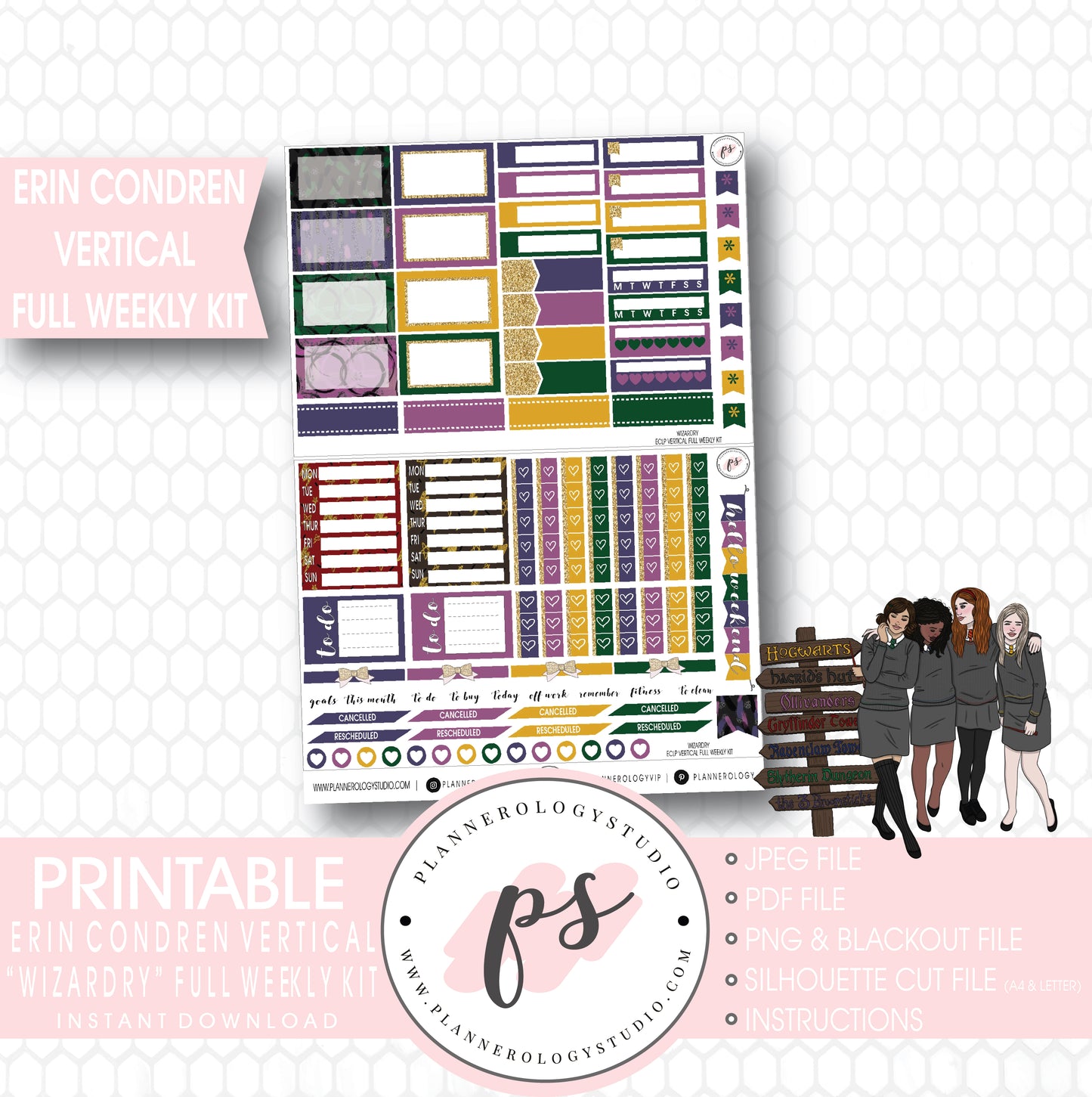 Wizardry (Harry Potter) Halloween Full Weekly Kit Printable Planner Digital Stickers (for use with Erin Condren Vertical) - Plannerologystudio