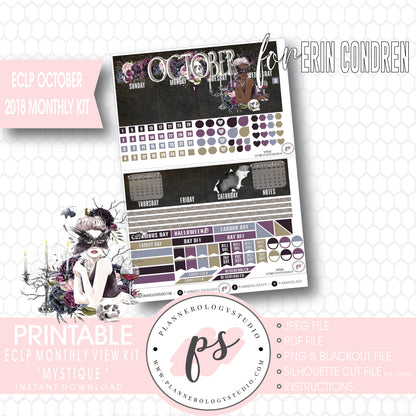 Mystique October 2018 Halloween Monthly View Kit Printable Planner Stickers (for use with Erin Condren) - Plannerologystudio
