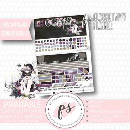 Mystique October 2018 Halloween Monthly View Kit Printable Planner Stickers (for use with Classic Happy Planner) - Plannerologystudio